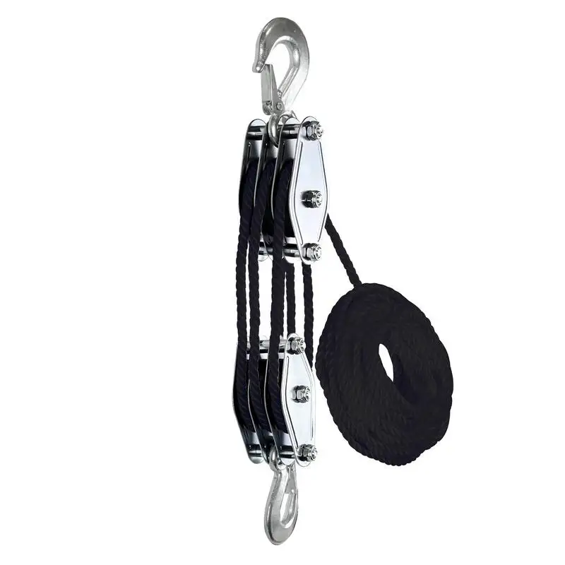 Rope Pulley Hoist Block And Tackle 50 Ft 3/8 Rope 5:1 Lifting Power 2200 Lbs