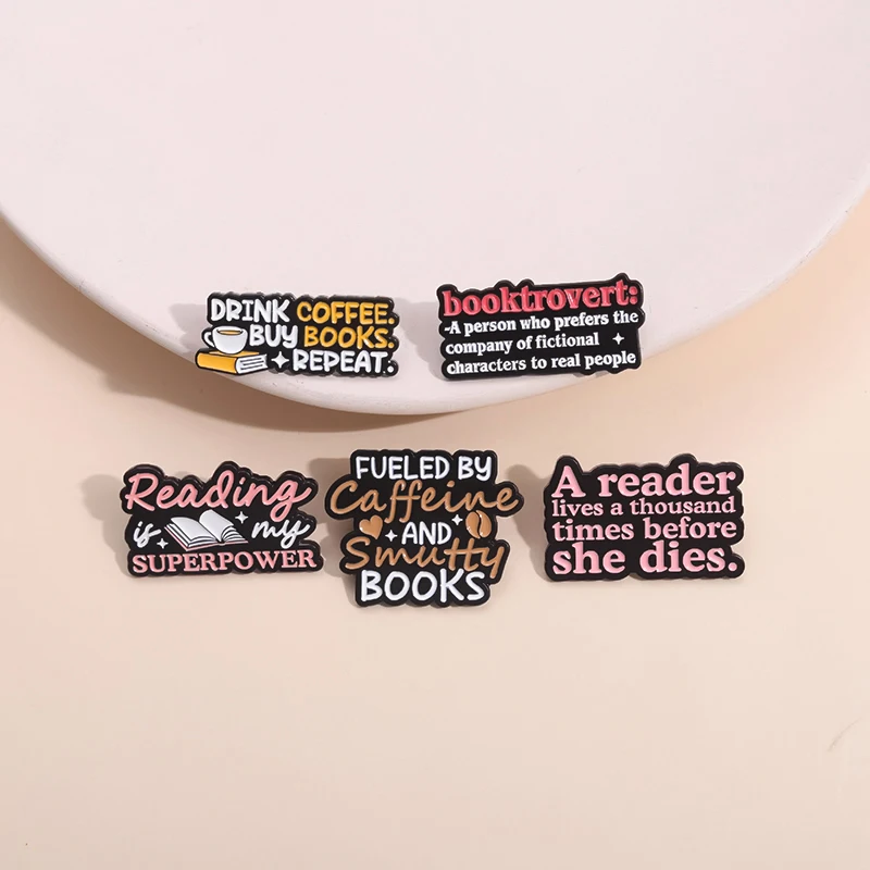 Reading My Superpower Enamel Pin Drink Coffee And Book Creative Lapel Pin Decorative Metal Brooches For Clothes Backpack Jewelry
