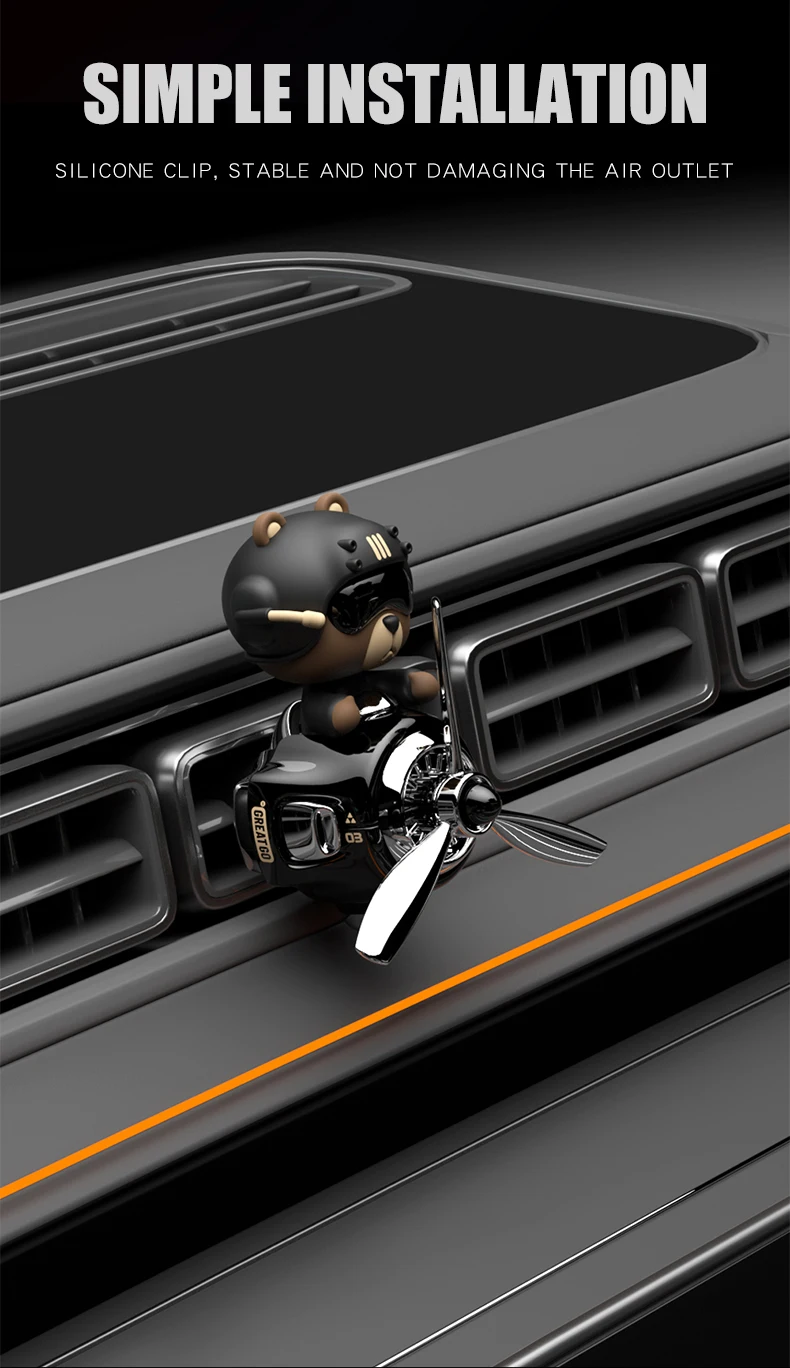 Ohne Duftstoff DIY-Duftfigur Wackelkopf-Propellerflugzeug cooler Bär-Pilot Auto-Ornamente Lüftungszubehör Dekorationen – Detail 5