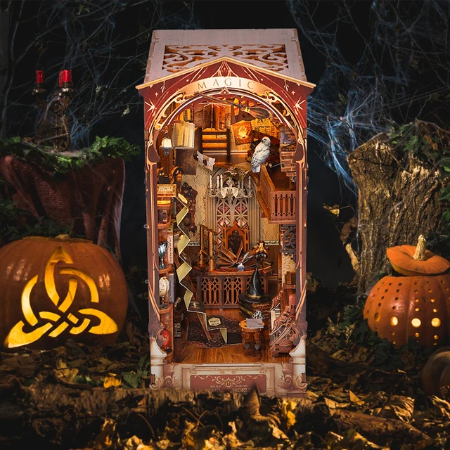 CCCDF DIY Book Nook Kit - 3D Wooden Miniature Library With LED Lights, Bookshelf Insert Decor