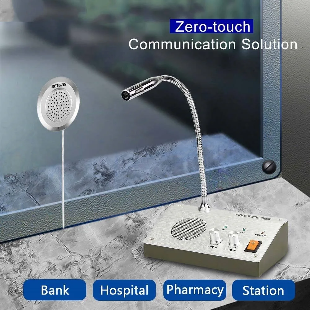 

Top RT-9908 Dual Way Window Intercom System Bank Counter Interphone Two Way Intercom Intercom bank pharmacy Table Microphone