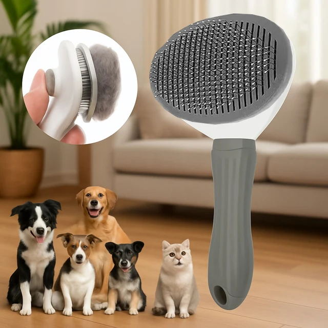 Dog Grooming Brush with Easy Clean Button, Pet Massage Comb for Effective Detangling and Hair Removal, Suitable for Dogs Dog Grooming Brush with Easy Clean Button, Pet Massage Comb for Effective Detangling and Hair Removal, Suitable for Dogs