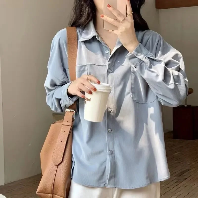 Shirt Women's Corduroy Shirt Coat Spring and Autumn Korean Version Gentle Academy Style Small Outerwear Versatile Top Commuting