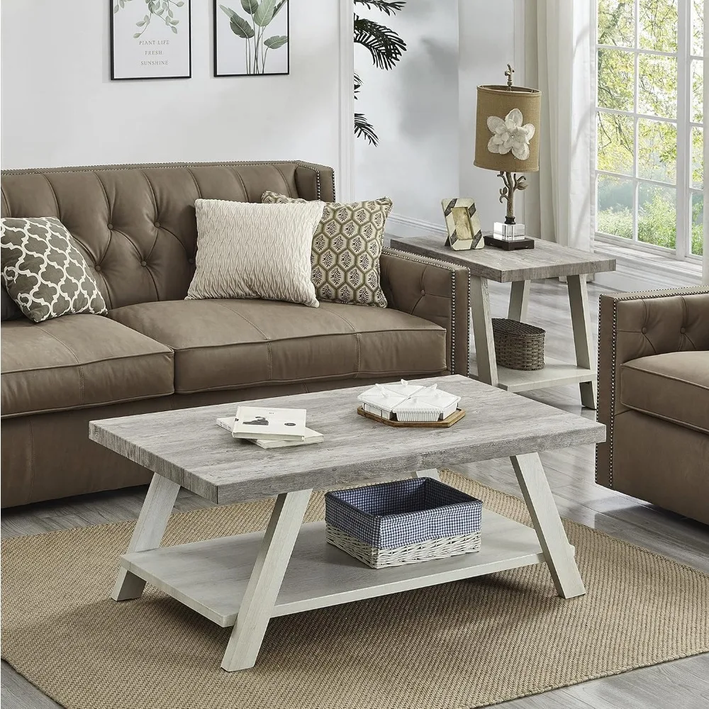 Athens Modern 3-piece wooden coffee table set, 24D x 48W x 19H in, gray and beige 4