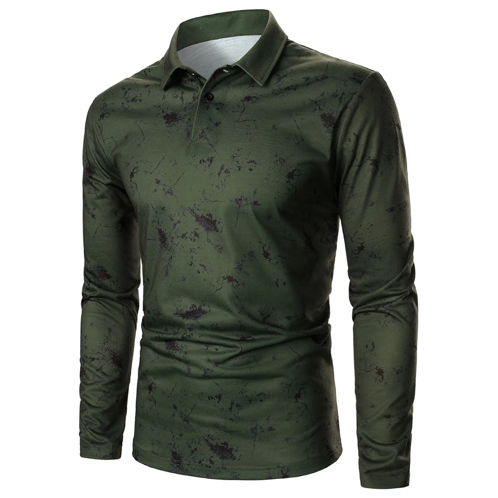 

Mens Fashion Casual Comfort Soft Loose Outdoor Sports Lapel Solid Color Camouflage Printing Raglan Sleeve Dark