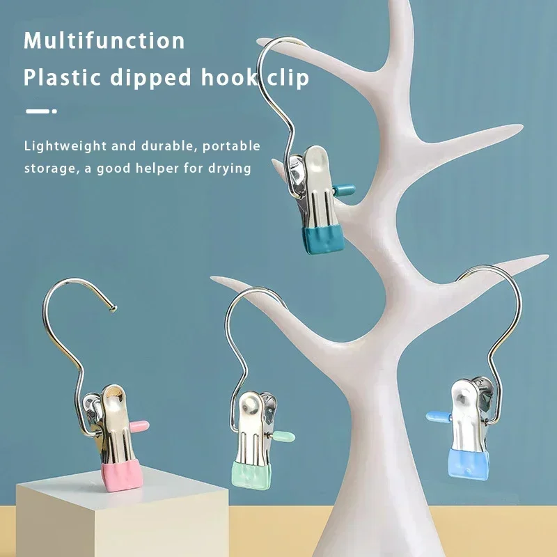 Stainless Steel Clothespins Laundry Clothes Peg With Hook Portable Hanging Clothes Clip Wardrobe Organizer Hanger 10/1pc