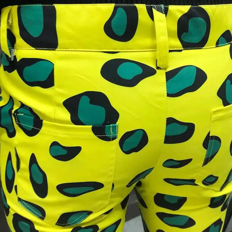 Spring Yellow Male Casual Pants Singer Stage Wear Mens Fashion Floral Print Suit Trousers Hip Hop Nightclub Stage Singer DJ
