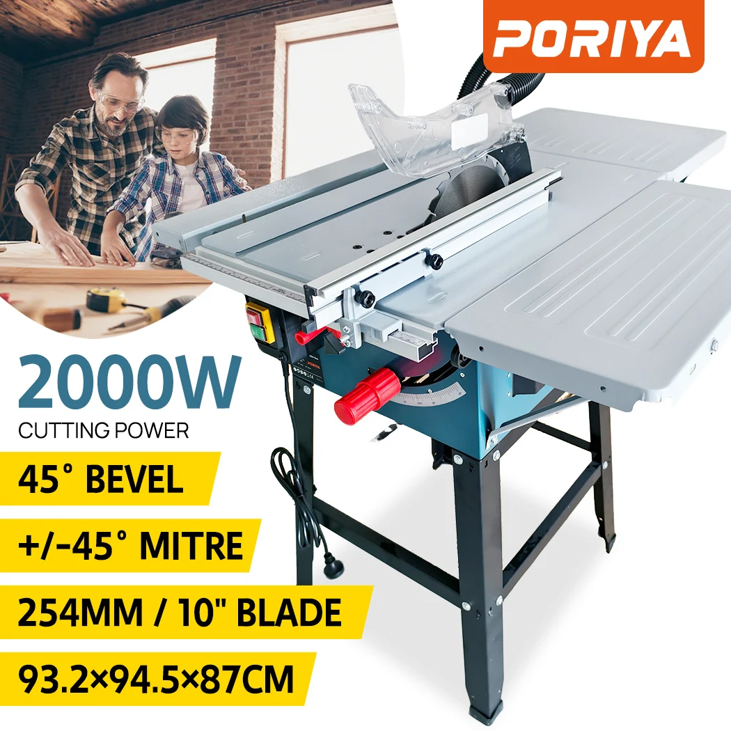 PORIYA Electric Table Saw 2000W 254mm Corded 10" Portable Bevel Adjustment