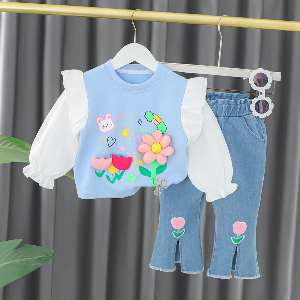 

Girls Lace Sleeve Set Long Sleeve Spring Princess Fashionable 2023 Girls Children Spring and Autumn Fashion Korean Version