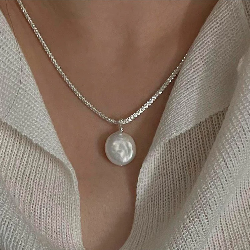 Neue Funkelnde Runde Perlenkette Aus 925Er-Sterlingsilber, Schlichter Stil, Charm-Anhänger, Halsband, Geburtstagsgeschenk Für Frauen, Edler Schmuck Sdf3417Dbf34243Eba65634C551Fd21Ff4