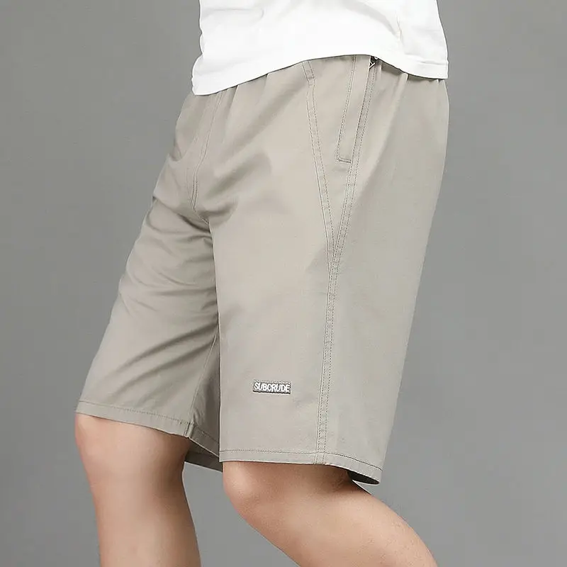 Summer Thin Pure Cotton Trendy Shorts Men Solid Elastic Waist Drawstring Pocket Street Fashion Casual Loose Sports Short Pants 5
