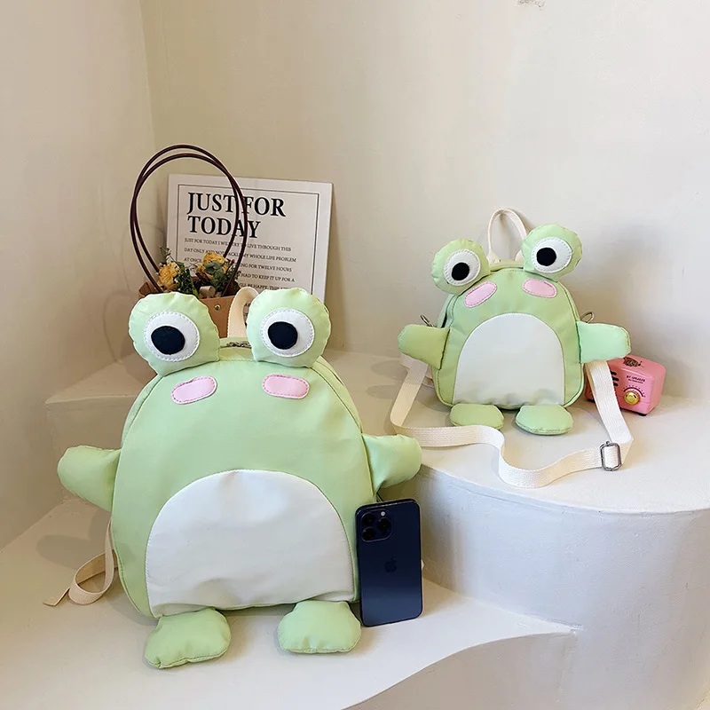 Women funny cute little frog cartoon backpack bag girl student small school bag 4