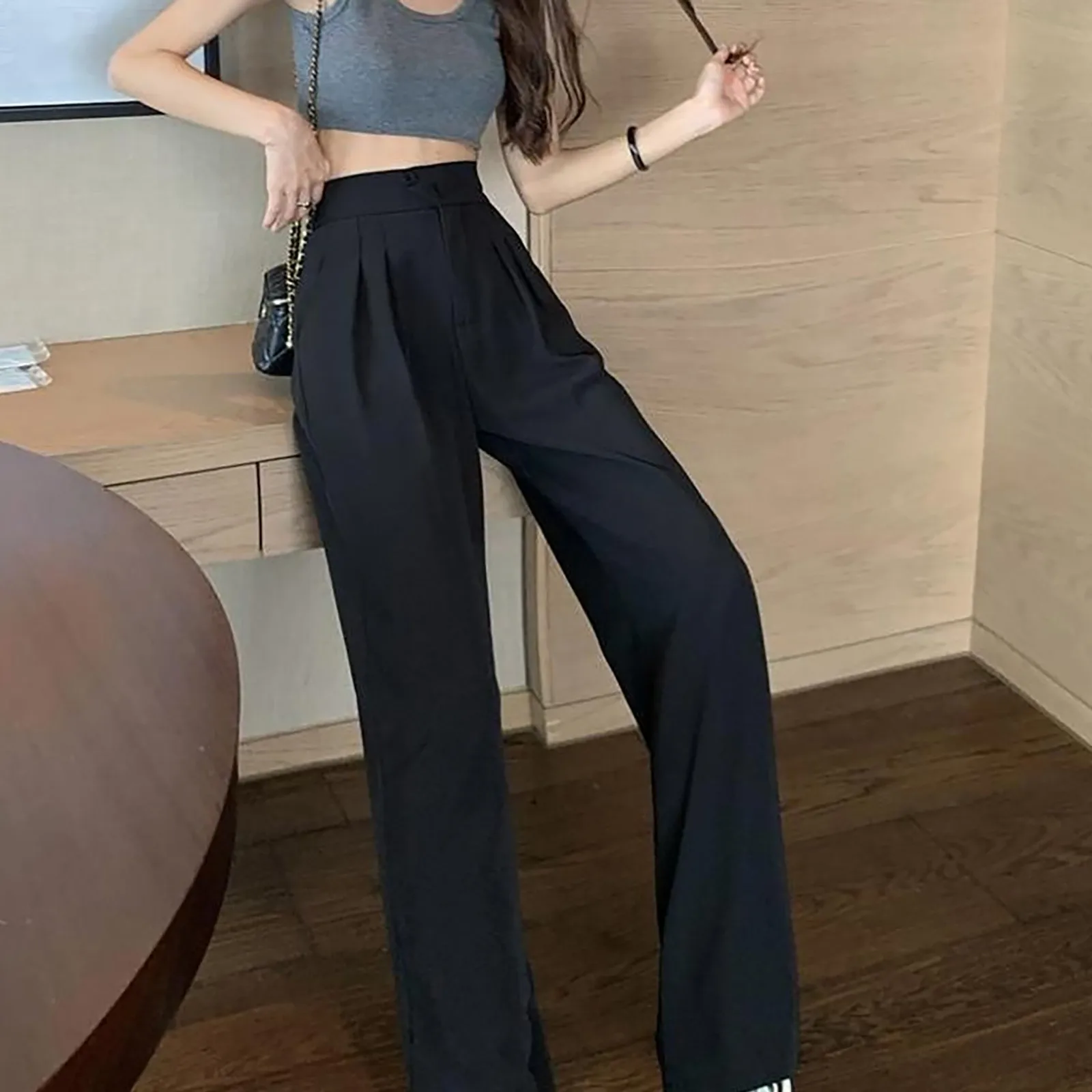 

Solid Color Pants For Women 2023 Summer Autumn Retro High Waist Straight Trousers Loose Long Pants Harajuku Wide Leg Sweatpants