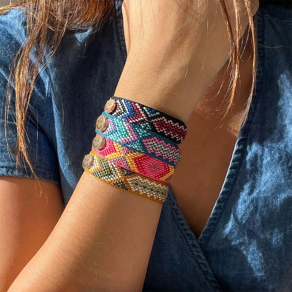 

KKBEAD Cloth Fabric Bracelet Femme Colombia Jewelry Ethnic Style Bracelets For Women Gift Smile Face Pulseras