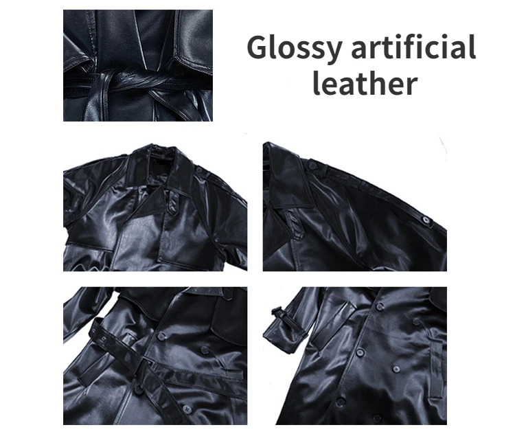 ADAgril Black Leather Trench Coat Women Retro Biker Long Windbreak Jackets Loose Korean Style Fashion Autumn Winter Clothes New