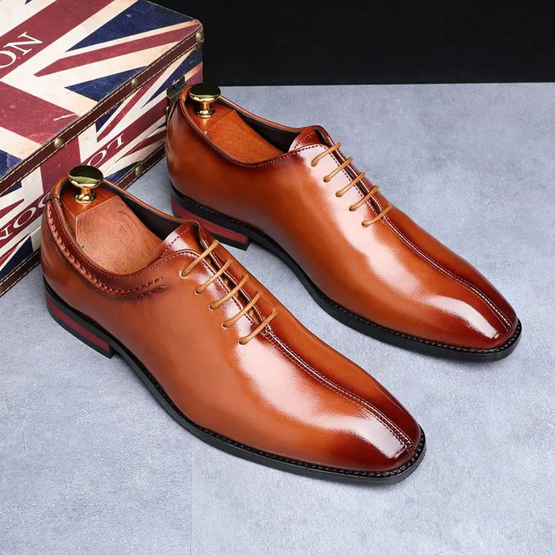

Man Classic Business Shoes Microfiber Leather Square Toe Lace-up Dress Office Flats For Men Fashion Wedding Party Oxfords