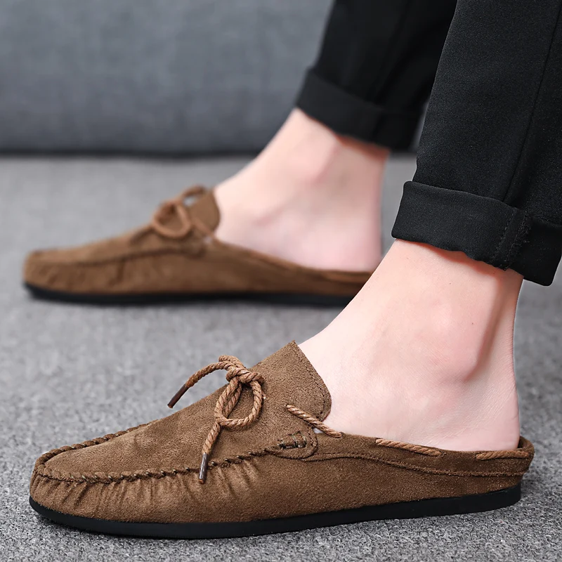 Summer Half Shoes For Men Dress Shoes Mules Man Slides Leather Casual Shoes Backless Loafers Slippers Flats Sandals 2025