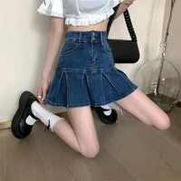 Lucyever Korean Style Women's Mini Denim Skirt Fashion High Waist A-Line Jean Skirts Woman 2025 Summer New Street Pleated Skirts - Image 2