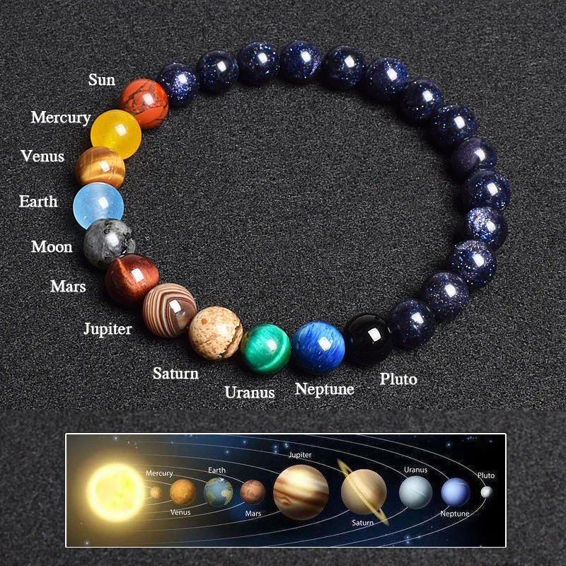 Bracciale del sistema solare: braccialetto di perline di pietra naturale con galassia - Italia