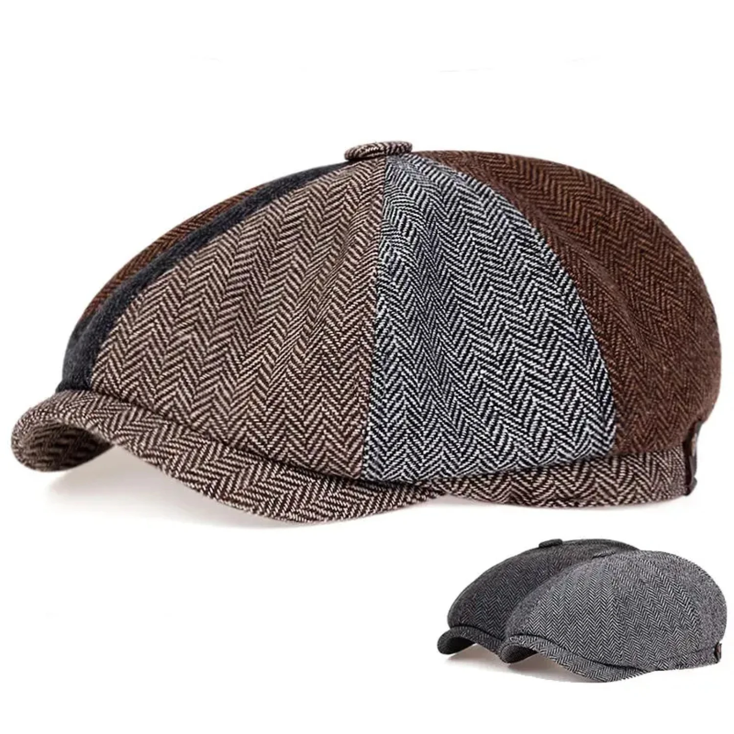 Stylish Mens Classic Vintage Herringbone Newsboy Beret Hat with Flat Brim for Winter Retro Look Hooded hair dryer Bonnet silk 2