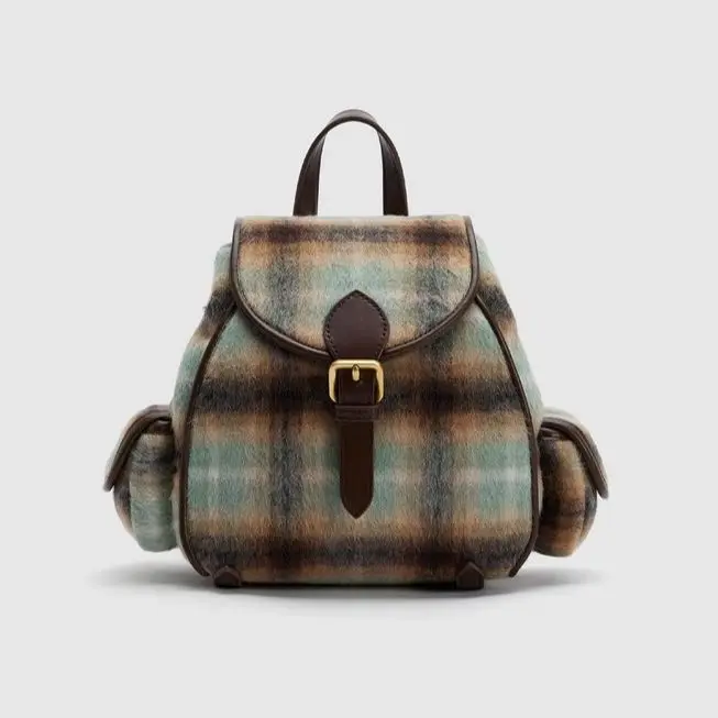 2023 Women's Fashion Retro College Style Suede Backpack Gradient Contrast Color Bag Backpack