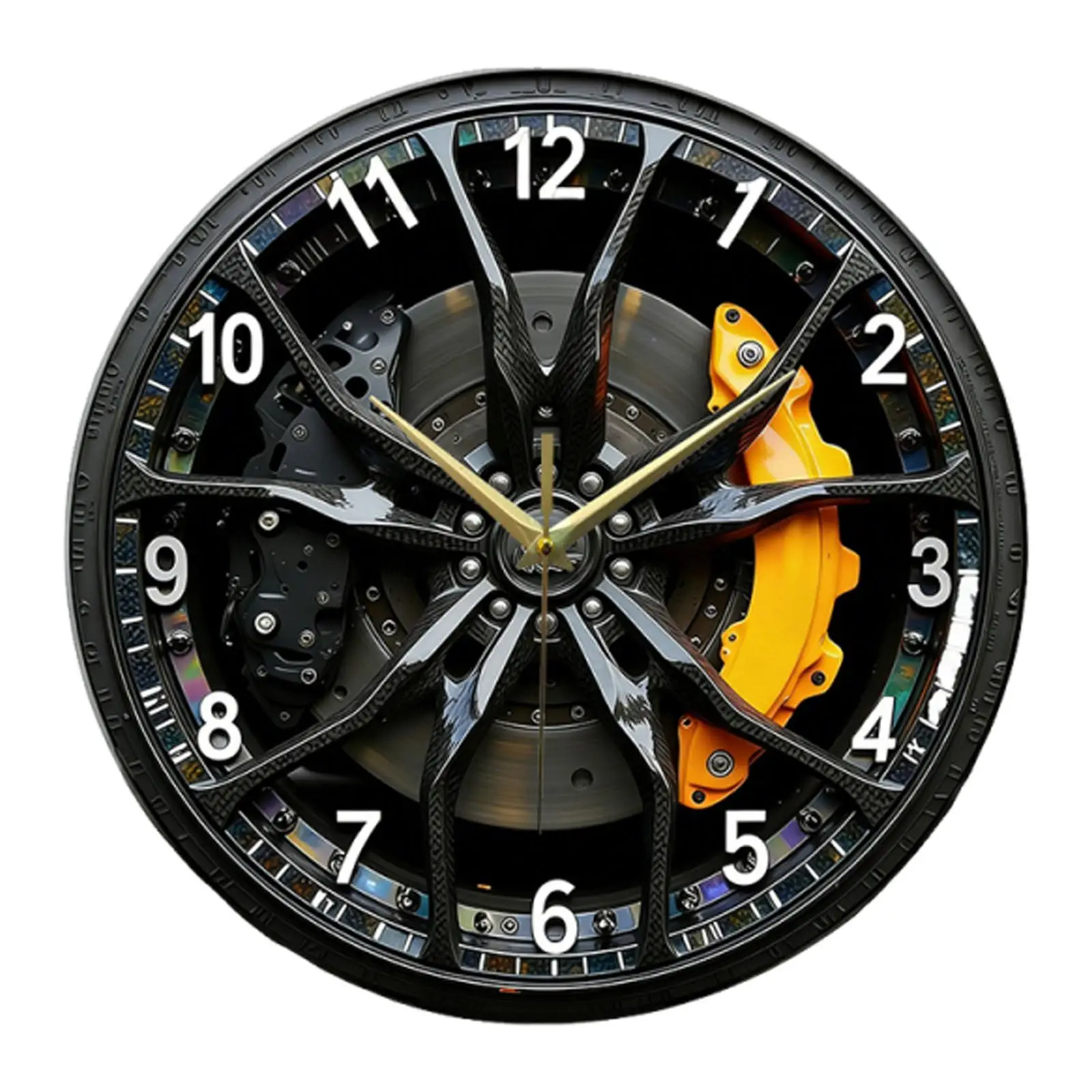 2D Car Wheel Hub Wall Clock Lightweight Silent Gifts Hanging Clock Wall Decoration Acrylic Ornament for Farmhouse Home Classroom