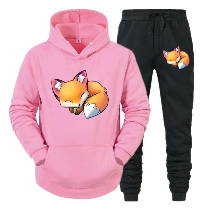 thumbnail image 1 of Conjunto de 2 piezas de sudadera y pantalones con estampado de zorro y anime para hombre, sudadera con estampado de animales de dibujos animados divertidos, pantalones, ropa de calle holgada de manga, 1 of 5