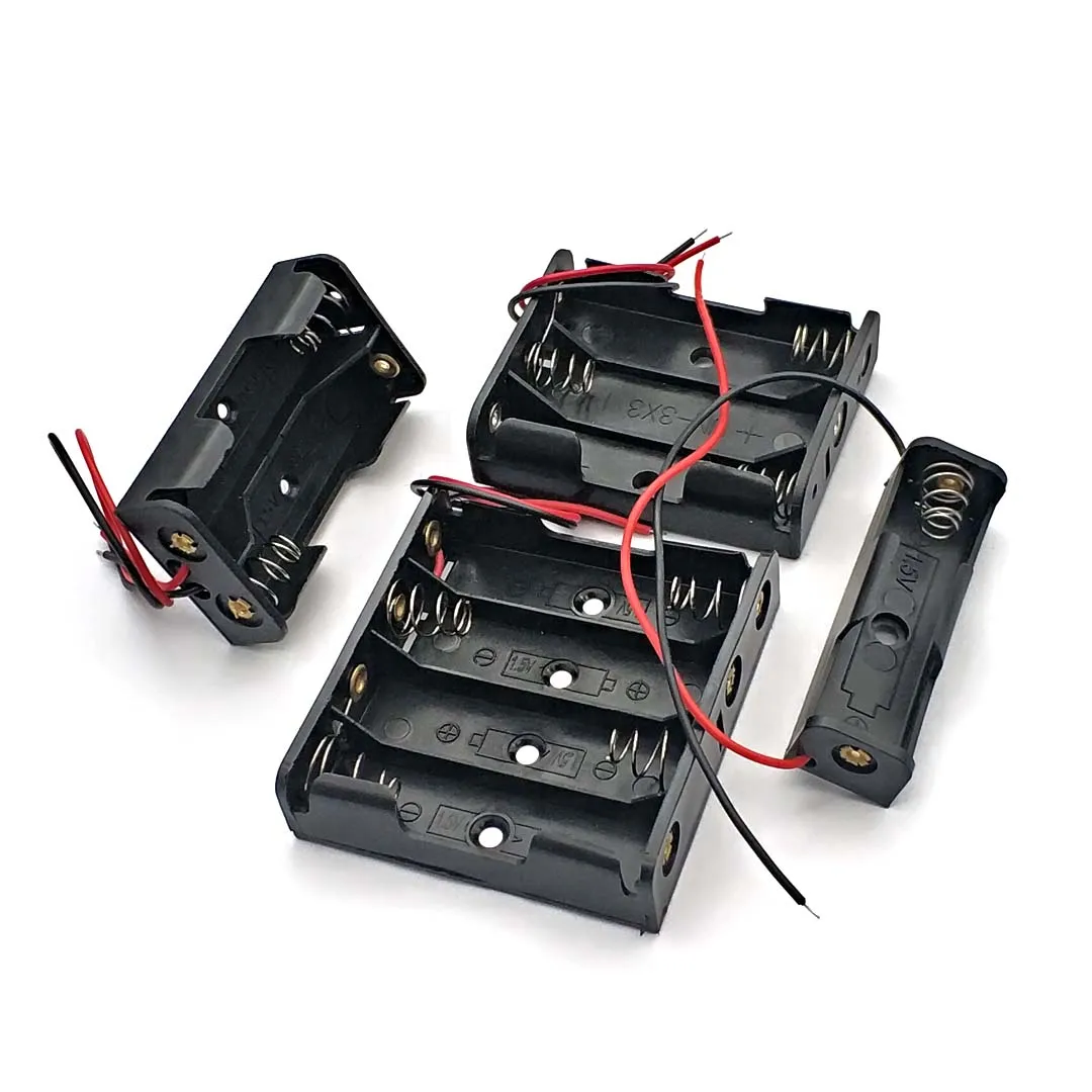 Battery Storage Box Battery Case Battery Holder Battery Box Black Plastic AA Size Power Battery Storage Case Box Holder Leads with 1 2 3 4 Slots AA Size Power Battery Storage Case Box