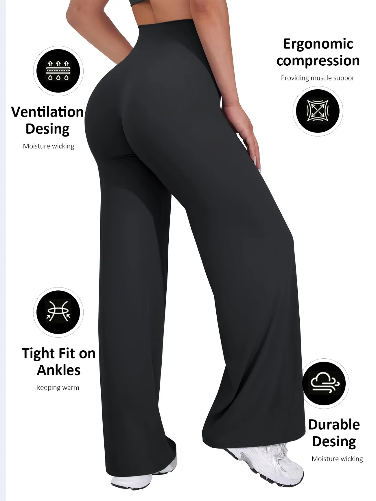 Womens Summer Casual Straight Leg Sports Pants High Waist Stretch Wide Leg Pants Tummy Control Workout Yoga Pants Outdoor Fitnes 3