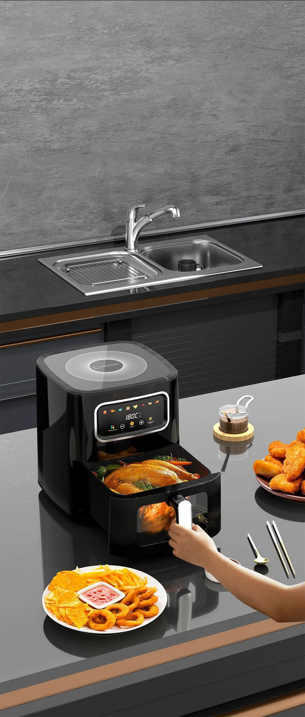 Description Picture 4 of item10L Multi functional Home Smart Air Fryer with Large Capacity Touch Screen Non stick Inner Perspective Without Oil Oven