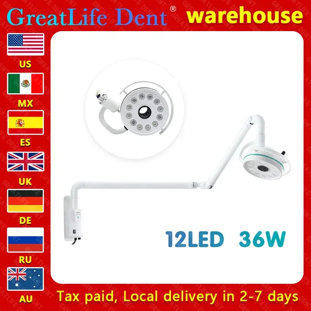 GreatLife Dent 36w 12 Bulbs Led Dental Operation Implant Exam Clinic Light Wall Mounted Dental Surgery Surgical Led Lamp Light