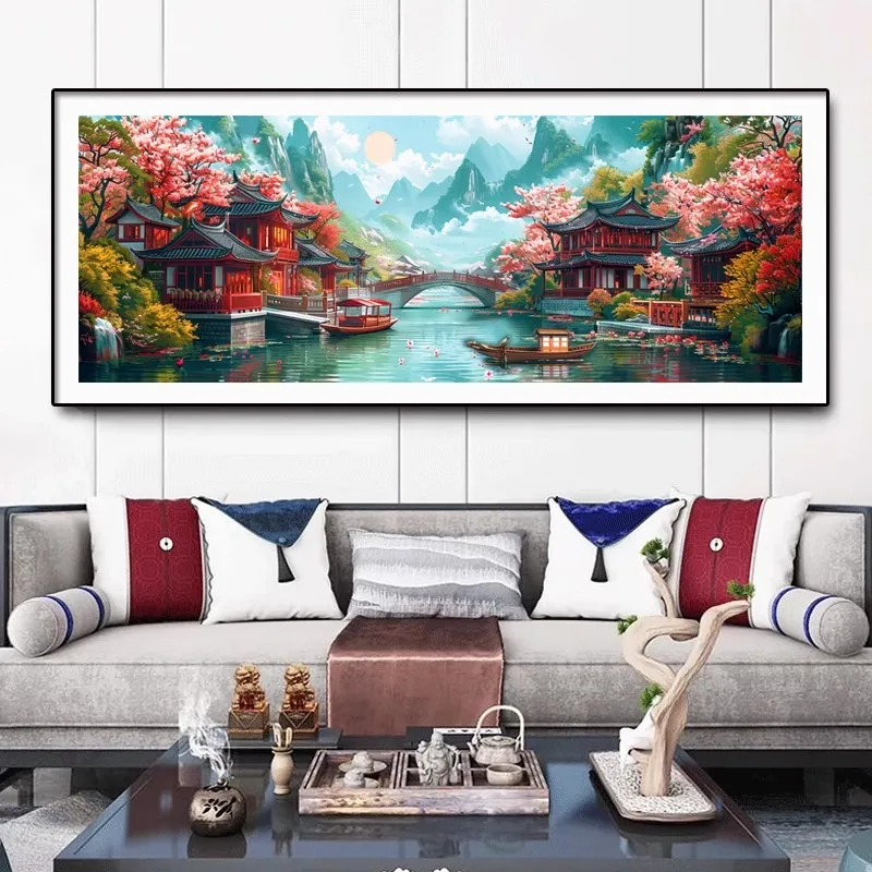 Jiangnan Scenery Landscape 9CT 11CT DIY Chinese Kits Embroidery Pattern Printed Stamped Cross Stitch Cotton-thread