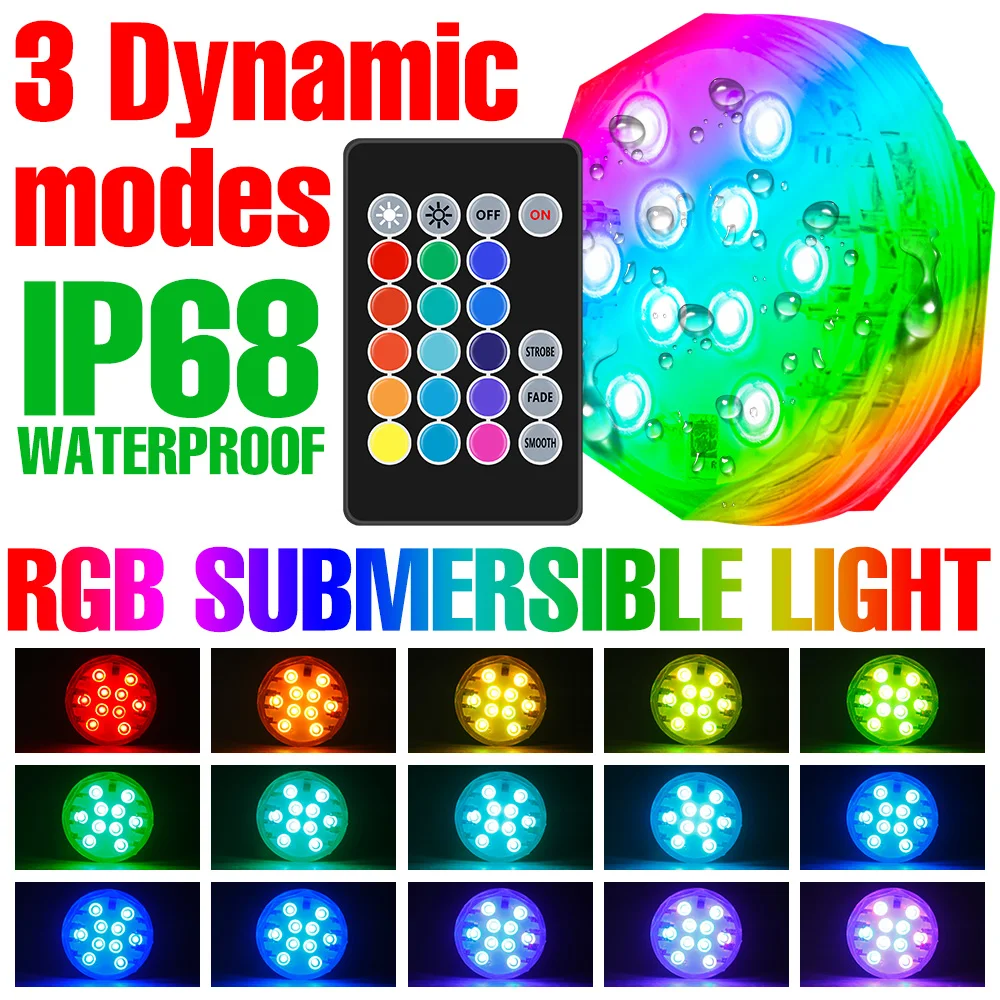 IP68 Waterproof LED Submersible Lamp RGB Aquarium Light LED Fish Tank Lamp For Garden Swimming Pool Underwater Decoration Light
