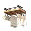 Kitchen Hanging Organizer Rack with Hooks Under Cupboard Paper Towel Rags Hanger Cutting Board Pot Cover Holder Storage Shelf 6