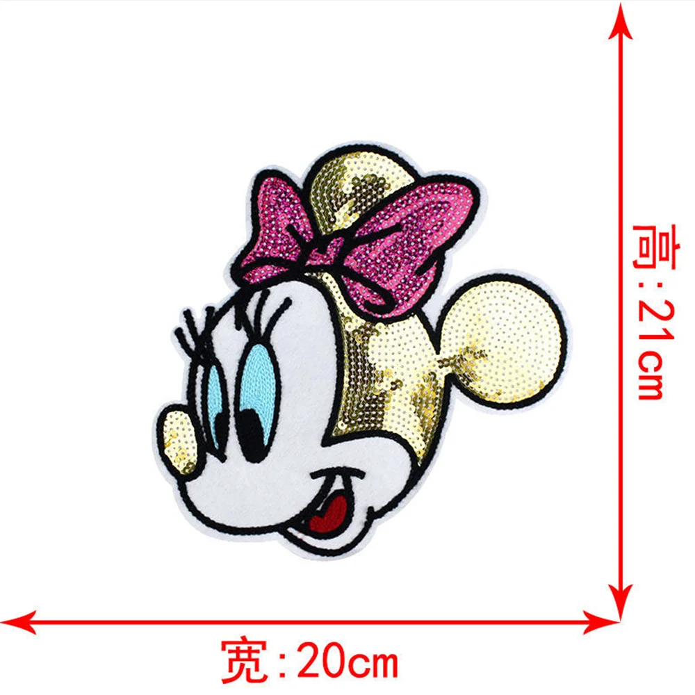 Disney Cartoon Embroidered Patch for Clothing Large Minnie Mouse Image Stickers on Clothes Baby Sleep Bag Patches for Clothing