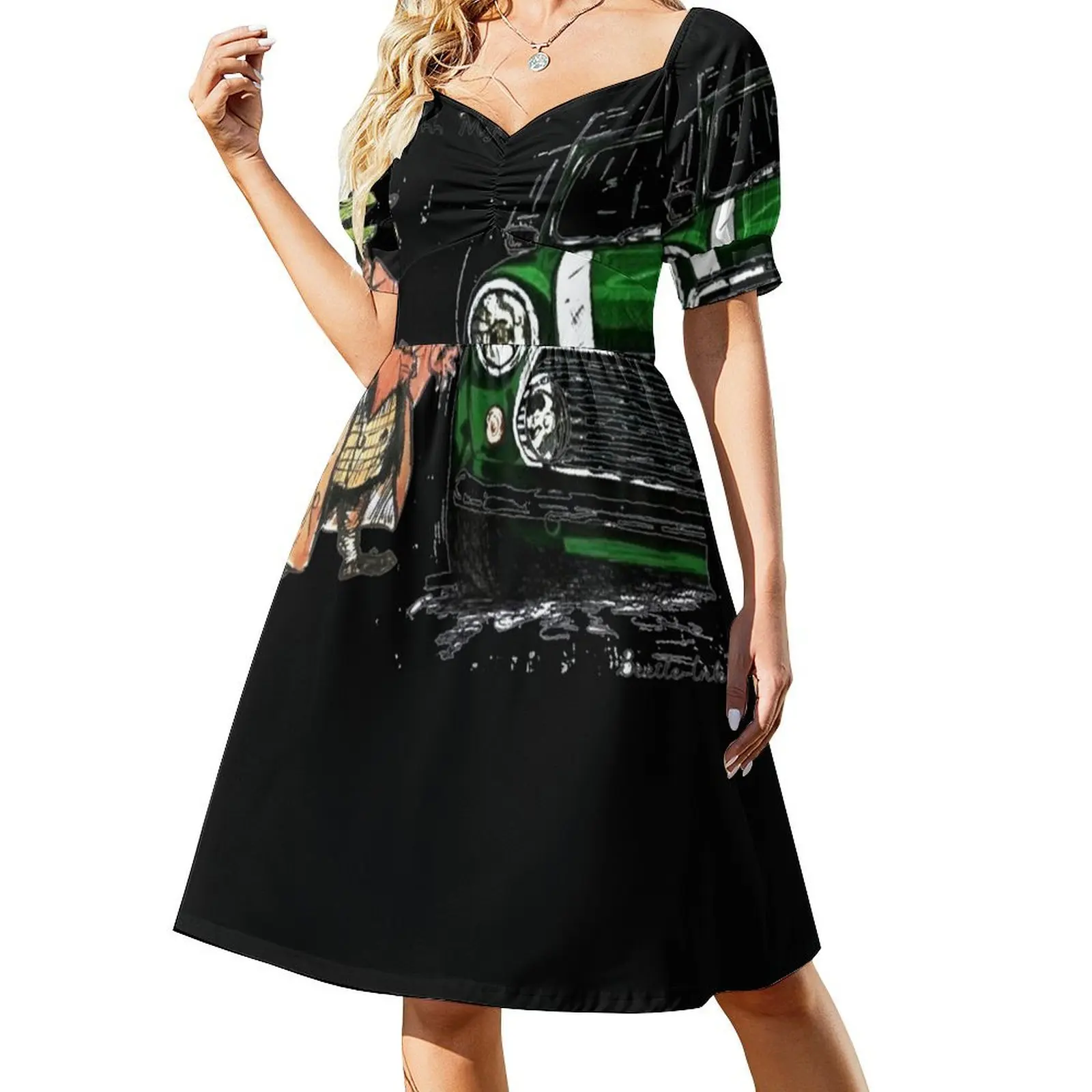 thumbnail image 1 of Un mini vestido clásico de manga corta de viento en el sauce, vestido de verano para mujer, vestido sensual de moda para mujer, 1 of 7