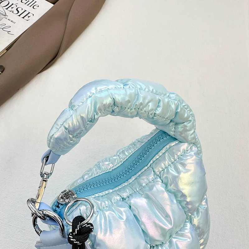 Korean Pleated Grid Cloud Bag Padded Mini Wrist Handbag Ruched Designer Tote Bag Quilted Phone Coin Purse Space Top Handle Bags