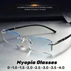Business Style Rimless Myopia Glasses for Men Anti Blue Light Finished Near Sight Eyeglasses Retro Prescription Minus Eyewear 2