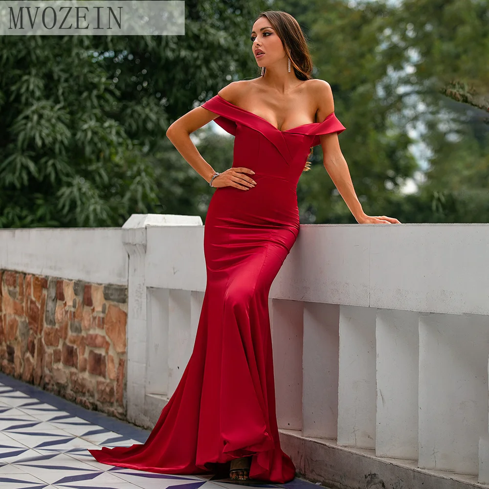 

Mvozein Red A Line Long Evening Dresses Formal Prom Dresses Sexy Off Shoulder Party Dress Celebrity Dress vestidos de noite