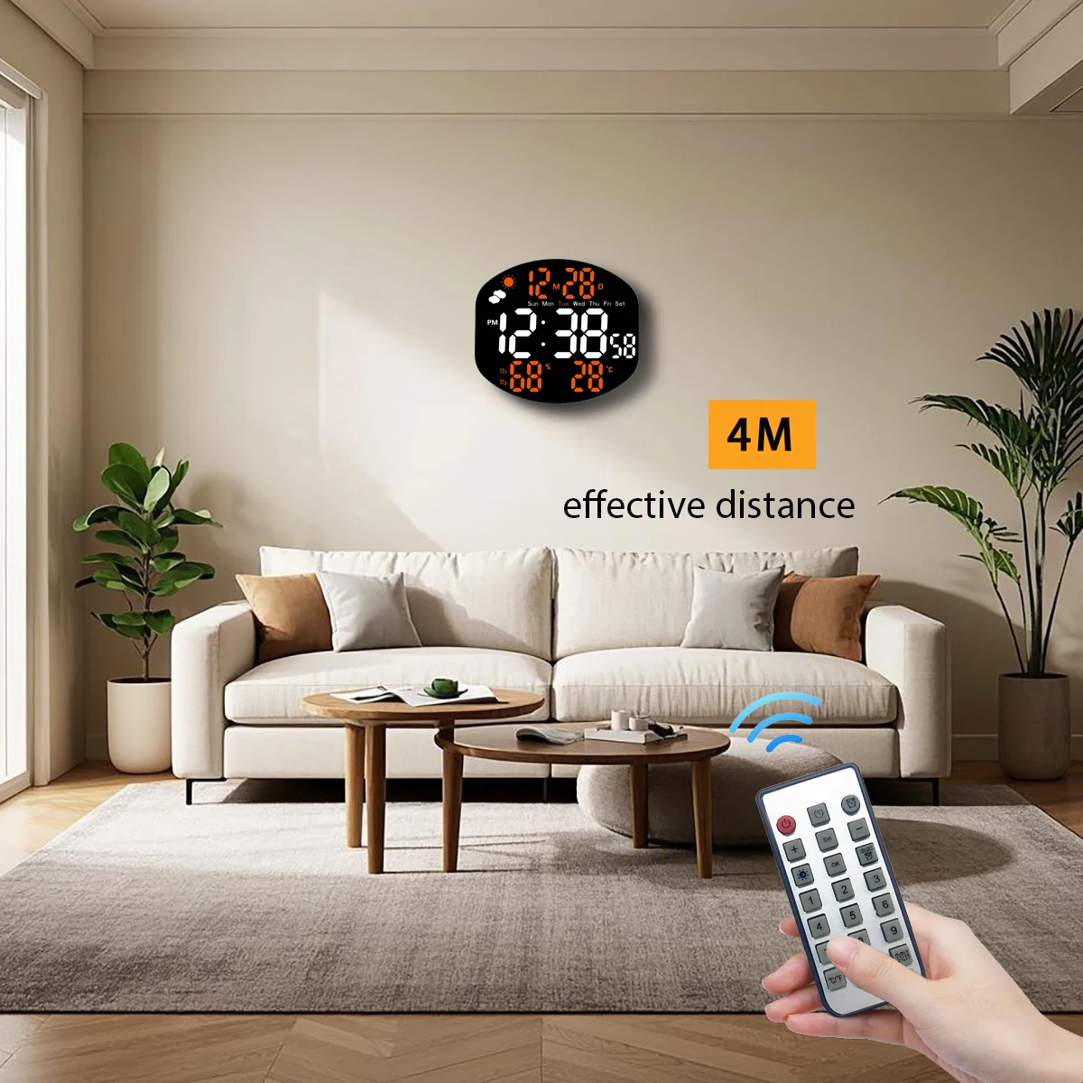 Mirrored Large Digital Clock With Remote Control White and Blue/White and Green/White Red/White Orange Fonts