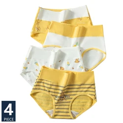 High Waist 4Pcs/Set Cotton Panties Women Body Shaper Underwear Plus Size Breathable Cute Print Girls Briefs Soft Female Lingerie