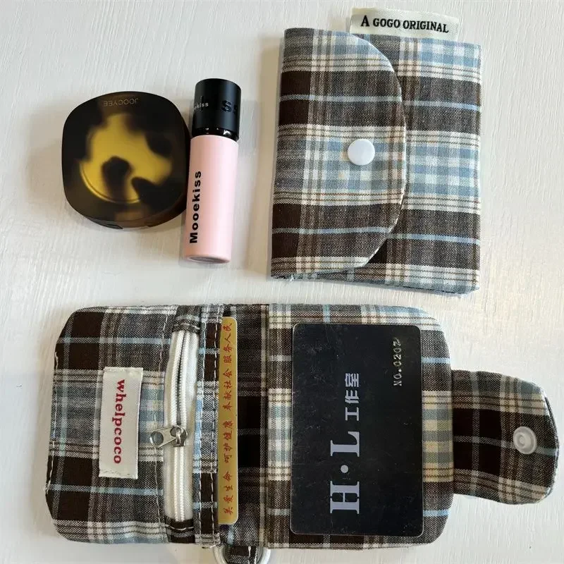 Photocard Holder Card Holder 1 Pc Dark Coffee Plaid Card Purse for Kids Girl Fashion Student Mini Photocard Wallet ID Bank Card Wallet Retro Organizer