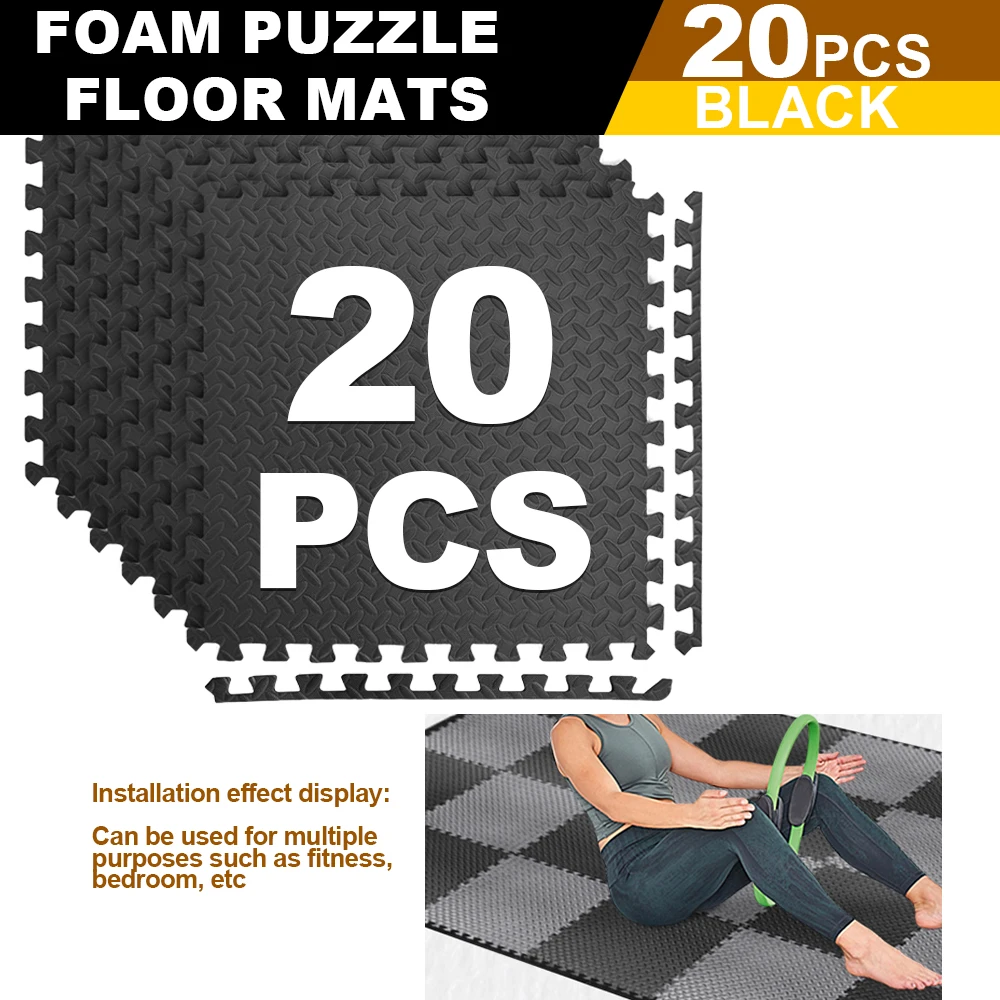 20/40/120 pièces de tapis de sol en mousse Eva haute densité (noir et gris), avec un panneau en mousse épissé, antidérapant, durable, confortable au toucher, adapté aux sols de gymnastique, aux zones d'entraînement de force