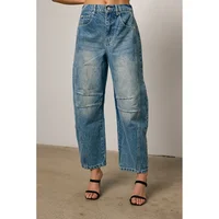 Retro Washed Denim Jeans Women Summer Cross-Border Loose Trendy Casual Wide Leg Long Pants Middle Waist Vintage Style