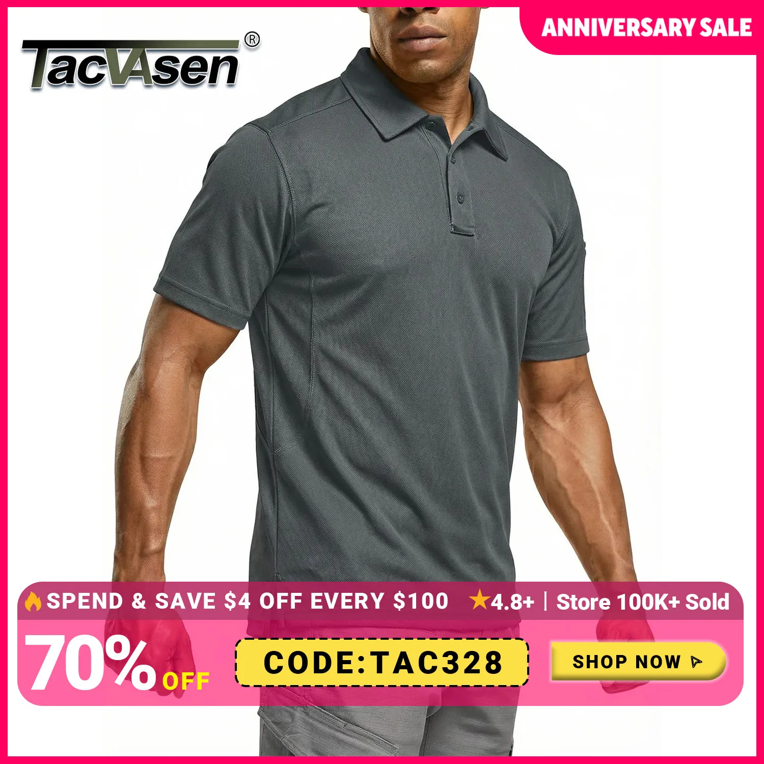 TACVASEN 남성용 반팔 폴로 티셔츠, 빠른 건조, 통기성 작업 셔츠, 낚시 하이킹 골프 폴로 탑, 여름