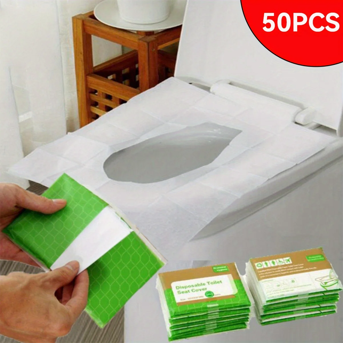 50PCS disposable toilet seat cushion, 50 pieces, sanitary paper toilet seat, keep clean and hygienic, easy to carry