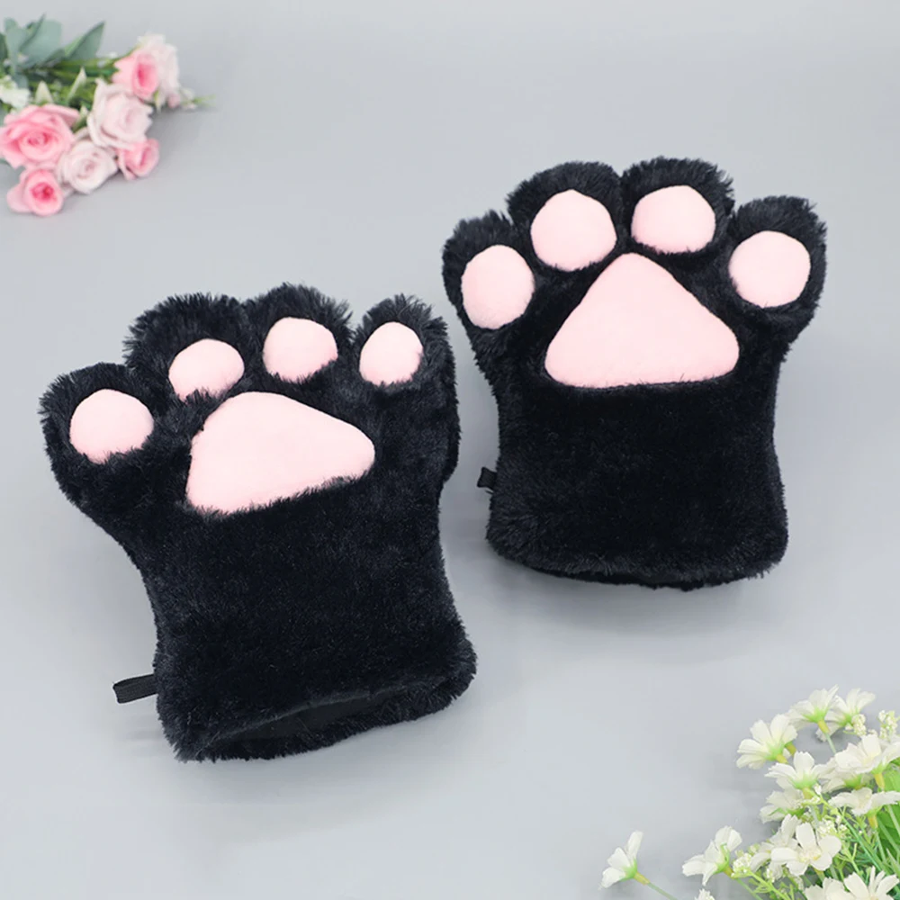 

Women Cute Cat Gloves Girls Cat Claw Paw Plush Mittens thicken Warm Soft Faux Fur Fingerless Gloves Winter Half Finger Gloves