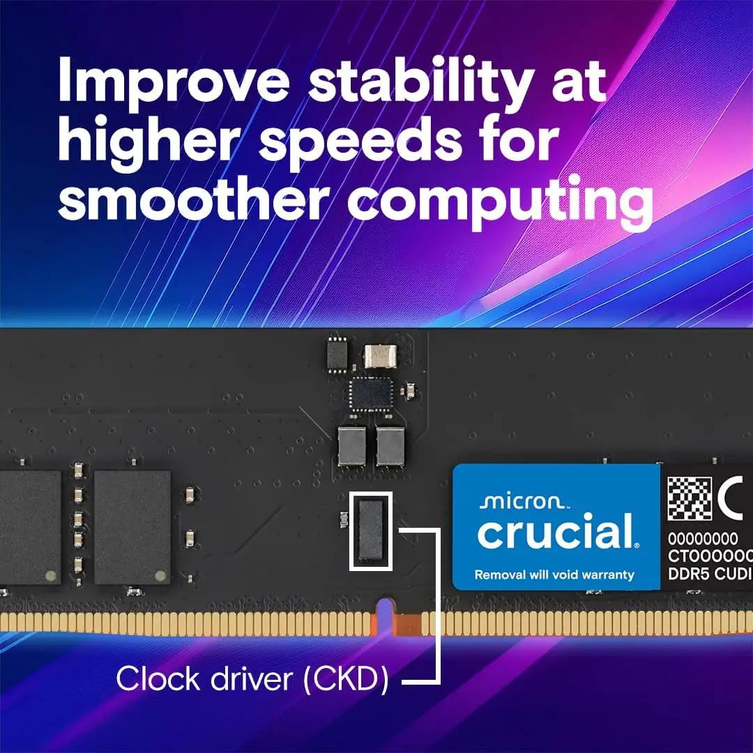 크루셜 DDR5 RAM 16GB 32GB 6400MHz 메모리 데스크탑 UDIMM 288핀 게이밍 메모리 (인텔 코어 및 AMD 라이젠용)