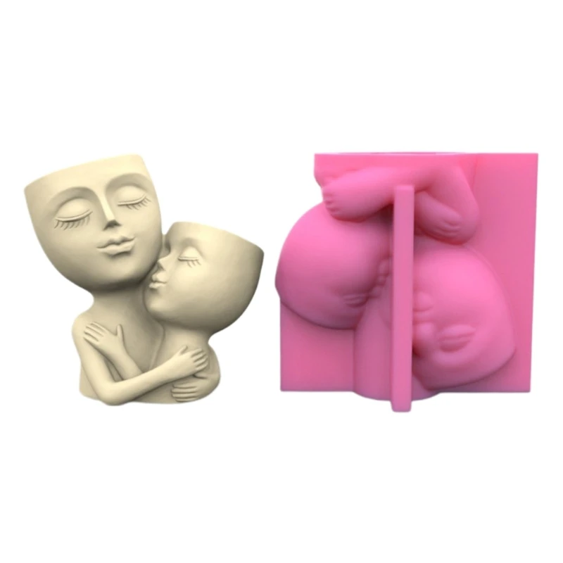 Y51E Two Man Hug Gypsum Silicone Mold Diy Succulents Concrete Flower Pot Vase Plaster Cement Clay Mold Holder Mold