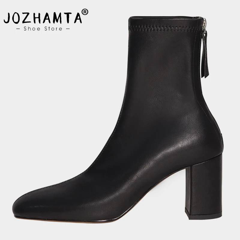 

JOZHAMTA Size 33-40 Women Stretch Boots Classic Square Toe Think High Heels For Women Winter Shoes Elastic Casual Ankle Boots